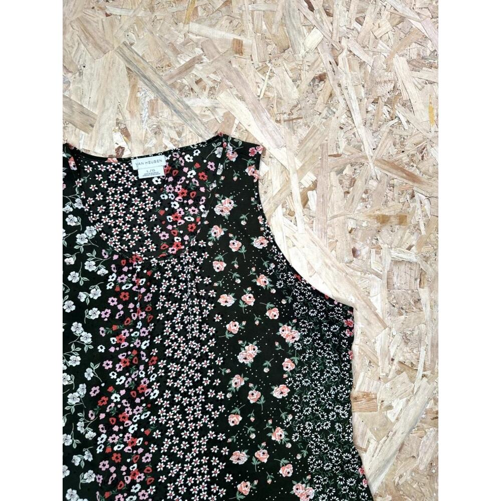 Van Heusen Floral Tank Top Womens Large Green Pink Mixed Flower Print Sleeveless - Picture 5 of 14